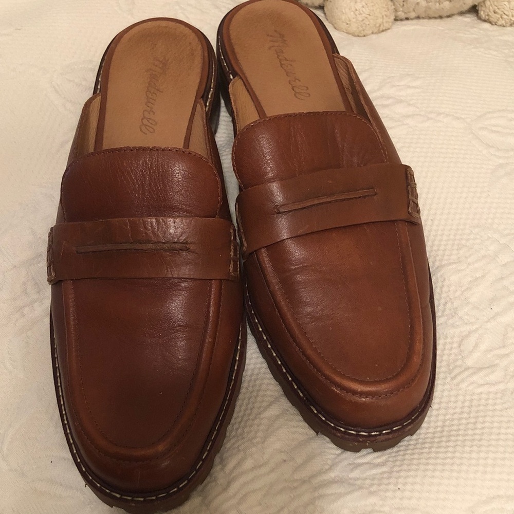 Madewell Brown Leather Slip-On Loafer Mules with lug sole - Picture 5 of 10